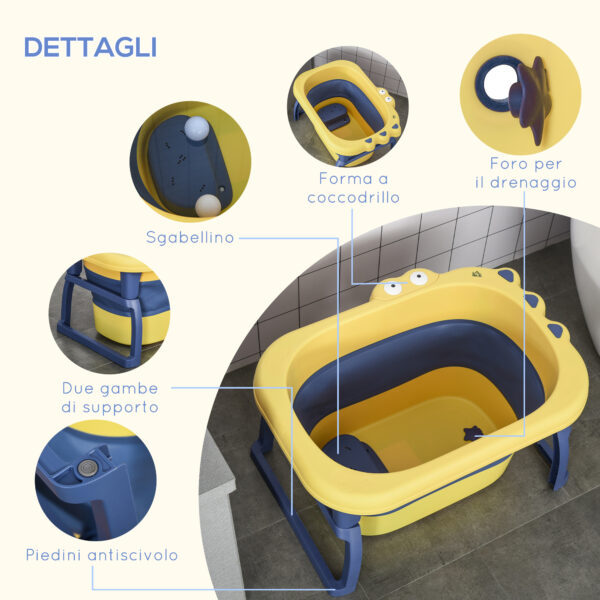 Vaschetta Bagnetto Pieghevole per Bambini di 0-6 Anni - Giallo Blu