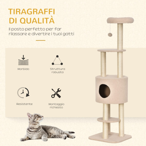 Albero Tiragraffi Robusto per Gatti con Cuccia e Corda Sisal Beige