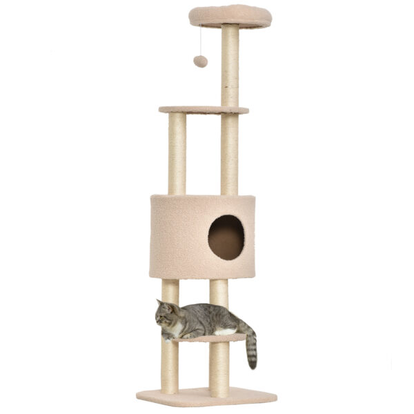 Albero Tiragraffi Robusto per Gatti con Cuccia e Corda Sisal Beige