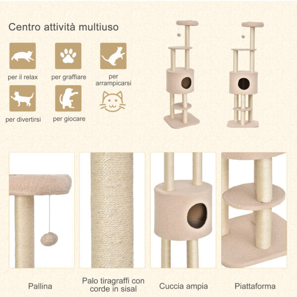 Albero Tiragraffi Robusto per Gatti con Cuccia e Corda Sisal Beige