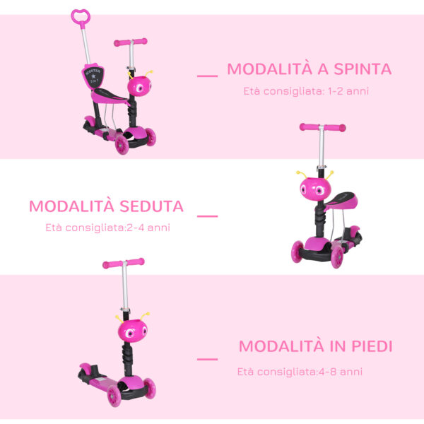 Monopattino 3 Ruote per Bambini con Sedile e Maniglione Altezza Regolabile