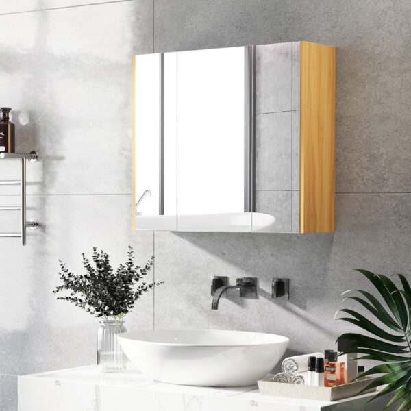 Armadietto Specchiera Bagno a 3 Ante con Mensole Regolabili, 68x22x60cm, Bianco