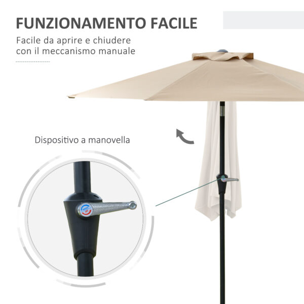 Ombrellone da Giardino Inclinabile 2.3x2m con Apertura a Manovella e 6 Stecche, Cachi