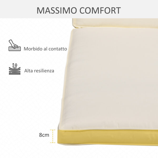 Cuscino per Lettino Prendisole con Rivestimento Poliestere Sfoderabile, 188x53x8cm, Bianco Crema