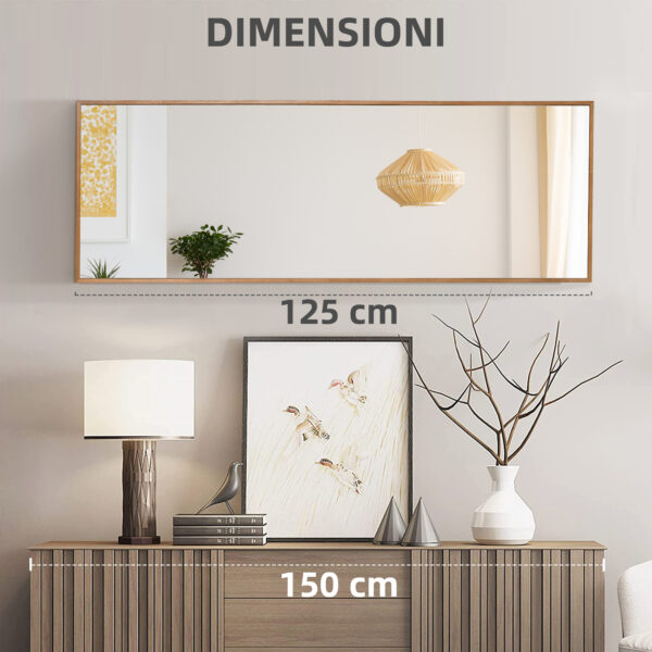 Specchio da parete e da appoggio in Legno di Pino con Ganci inclusi, 45x125cm