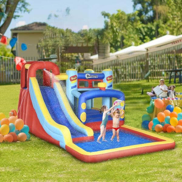 Castello Gonfiabile per Bambini 3-8 Anni con Trampolino, Scivolo e Piscina, 435x245x200cm