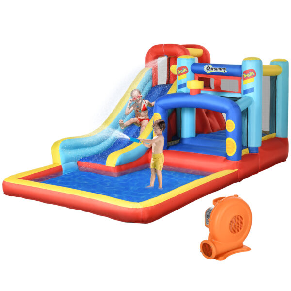 Castello Gonfiabile per Bambini 3-8 Anni con Trampolino, Scivolo e Piscina, 435x245x200cm