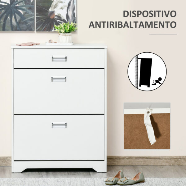 Scarpiera Moderna in Legno, 2 Cassetti può contenere 16 paia di Scarpe 70x29x92cm, Bianco