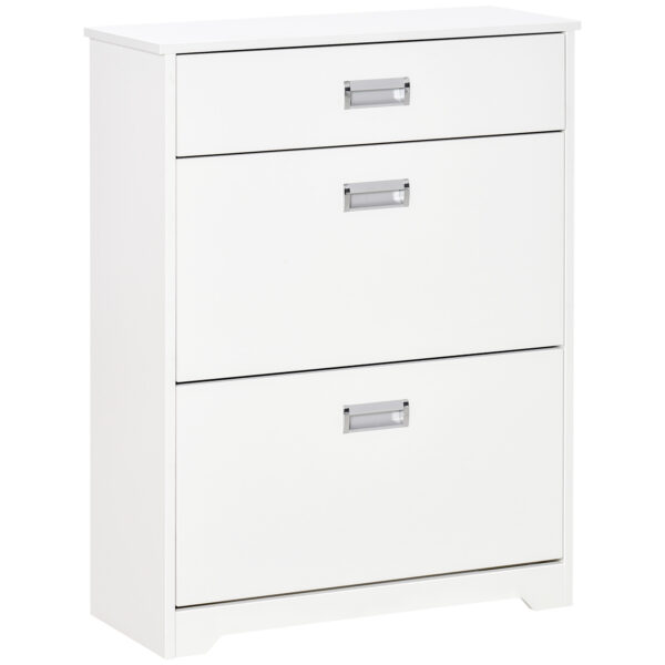 Scarpiera Moderna in Legno, 2 Cassetti può contenere 16 paia di Scarpe 70x29x92cm, Bianco