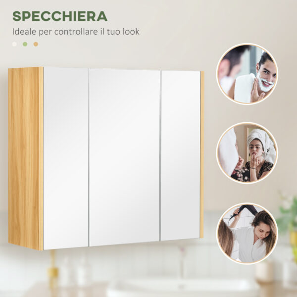 Armadietto Specchiera Bagno a 3 Ante con Mensole Regolabili, 68x22x60cm, Bianco