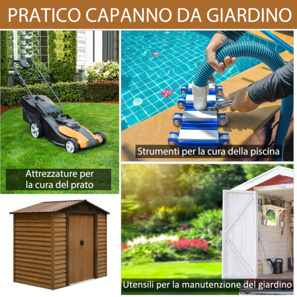 Casetta da Giardino Porta Attrezzi con Porte Scorrevoli e Pareti Effetto Legno, 152x235.7x208.7cm