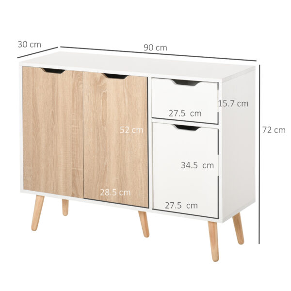 Mobile Multiuso in Legno con Cassetto e Armadietti in Stile Nordico, 90x30x72cm