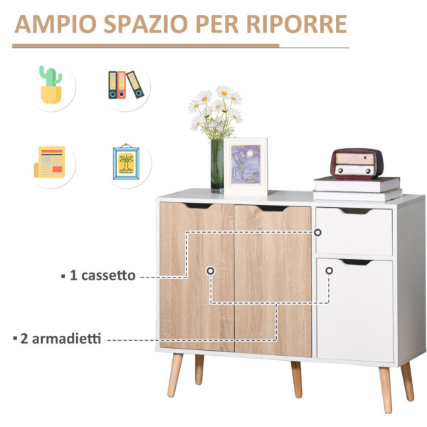 Mobile Multiuso in Legno con Cassetto e Armadietti in Stile Nordico, 90x30x72cm