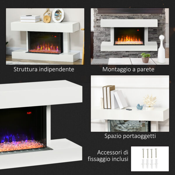 Caminetto Elettrico da Parete a 11 Colori con Spegnimento Automatico e Timer 12h, 98x27x54.5 cm, Bianco