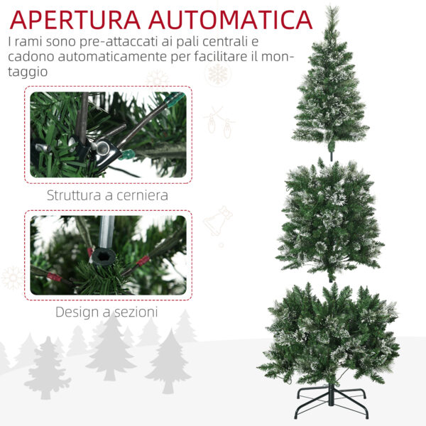 Albero di Natale 180cm Innevato con 240 Luci LED e 618 Rami con Base in Acciaio