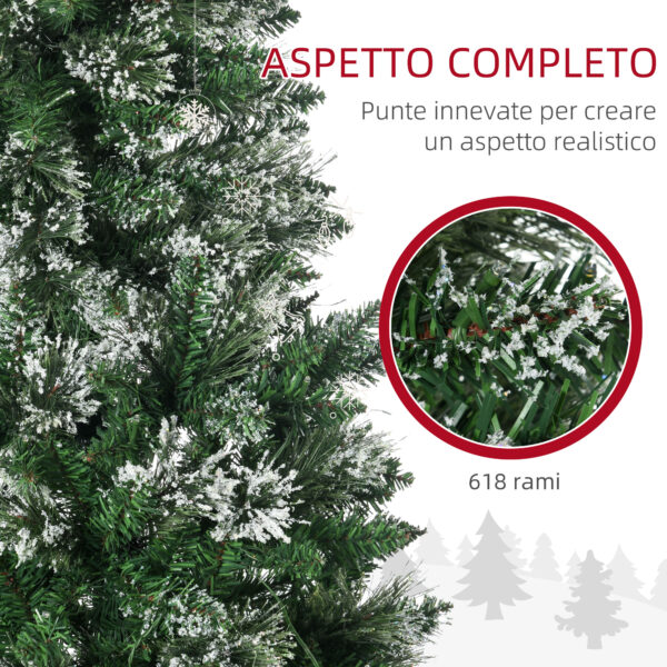 Albero di Natale 180cm Innevato con 240 Luci LED e 618 Rami con Base in Acciaio