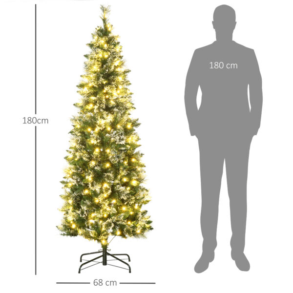 Albero di Natale 180cm Innevato con 240 Luci LED e 618 Rami con Base in Acciaio