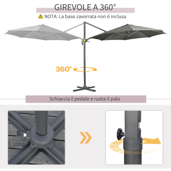 Ombrellone da Giardino Decentrato con Angolazione Regolabile e Girevole a 360°, Ø294x248cm Grigio