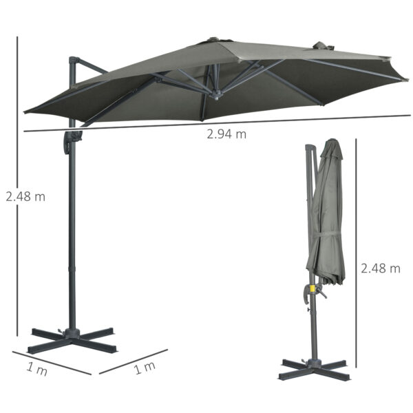 Ombrellone da Giardino Decentrato con Angolazione Regolabile e Girevole a 360°, Ø294x248cm Grigio