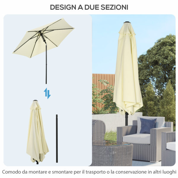 Ombrellone da Giardino in Poliestere e Metallo con Tettuccio Inclinabile a 45°, Ø262x243 cm