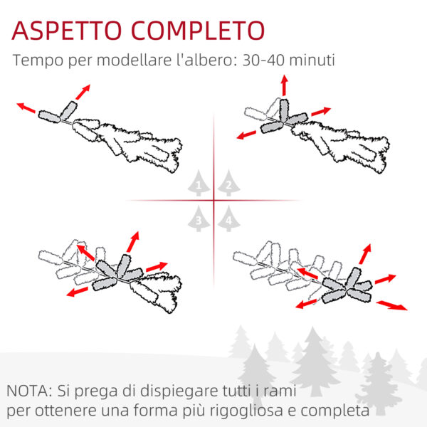 Albero di Natale 180cm Innevato con 240 Luci LED e 618 Rami con Base in Acciaio