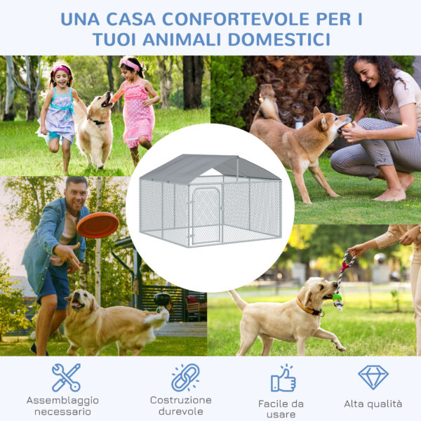 Recinto per Animali e Cani Cuccioli da Esterno con Copertura Impermeabile, 230x230x175cm