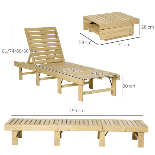 Set 2 Sdraio Pieghevoli da Esterno con Schienale Regolabile, Lettino Prendisole da Giardino in Legno Naturale, 195x59x30cm