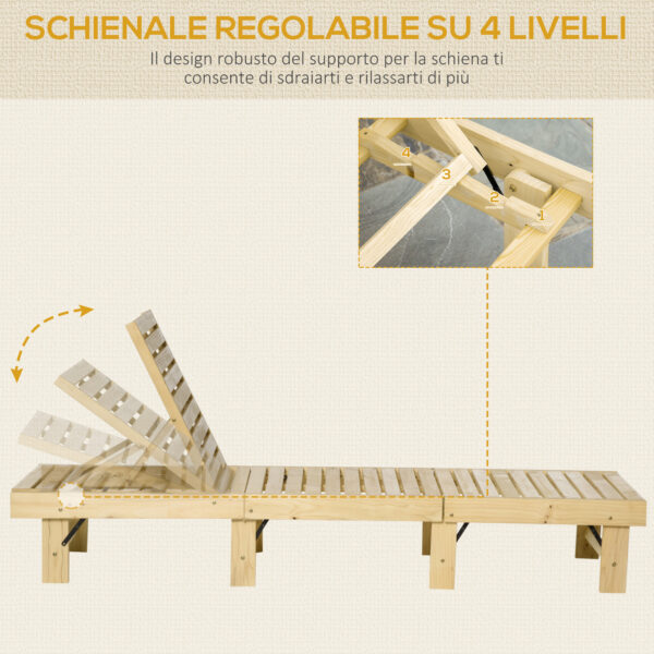 Set 2 Sdraio Pieghevoli da Esterno con Schienale Regolabile, Lettino Prendisole da Giardino in Legno Naturale, 195x59x30cm