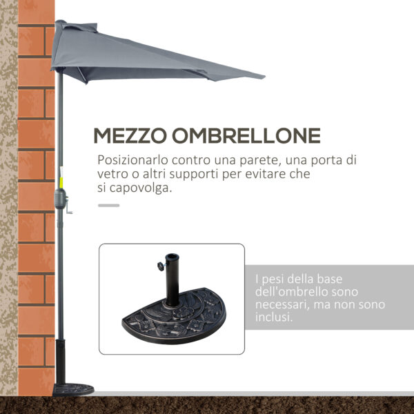 Ombrellone da Parete per Esterni in Poliestere Impermeabile Anti UV 269x138x236cm Grigio