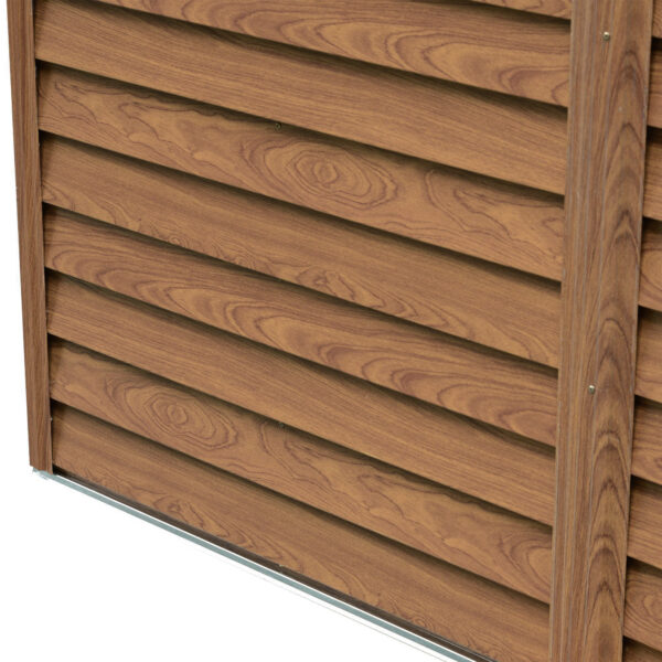 Casetta da Giardino Porta Attrezzi con Porte Scorrevoli e Pareti Effetto Legno, 152x235.7x208.7cm