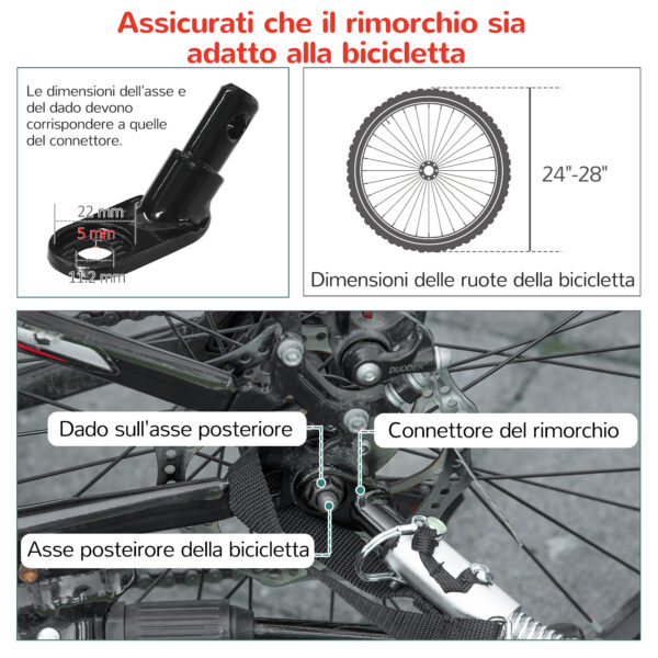 Rimorchio Bici e Passeggino per Bambini, Design 2 in 1 con Freno, Cintura e Tasche, 116-142x75x101cm