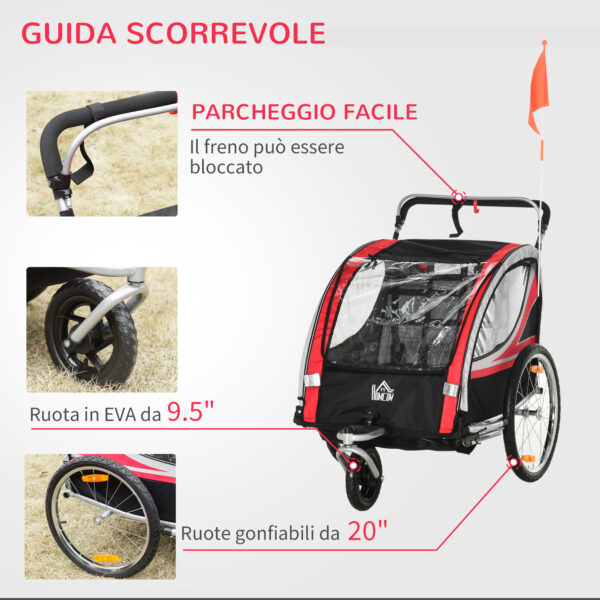 Rimorchio Bici e Passeggino per Bambini, Design 2 in 1 con Freno, Cintura e Tasche, 116-142x75x101cm