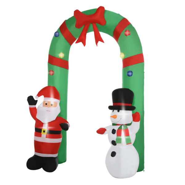 Arco Gonfiabile 12 luci a LED babbo natale 244cm e pupazzo di neve impermeabile