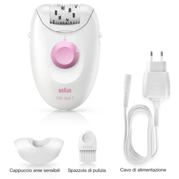 Braun Silk-épil 1 Epilatore Elettrico Donna con Cavo, 20 Pinzette per Epilazione Duratura, Bianco/Rosa