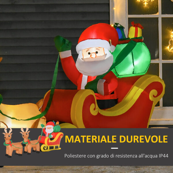 Babbo Natale Gonfiabile con Slitta e 2 Renne, Addobbi di Natale in Tessuto Poliestere Impermeabile con Luci a LED 240x57x112cm