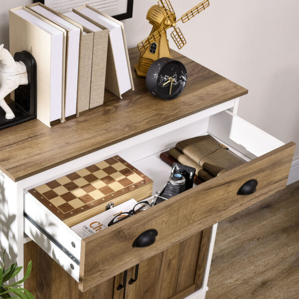 Mobile Multiuso in Truciolato con Armadietto e Cassetto in Stile Rustico, 78.5x39x89.4cm, Bianco