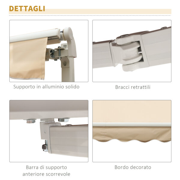 Tenda da Sole Avvolgibile a Parete da Esterno Impermeabile in Alluminio, Beige, 3x2.5m