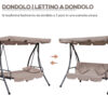 Dondolo da Esterni 2 in1 per 3 Persone Convertibile in Letto con Tettuccio, 200x125x170cm, Beige