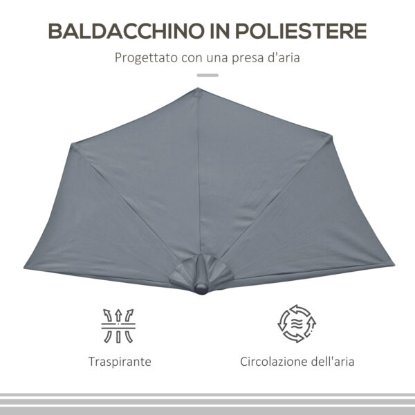 Ombrellone da Parete per Esterni in Poliestere Impermeabile Anti UV 269x138x236cm Grigio