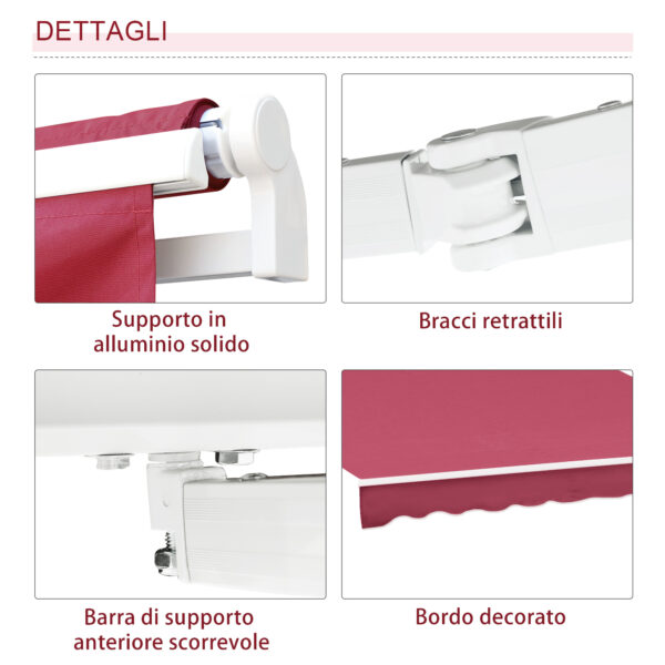 Tenda da Sole per Esterno Avvolgibile a Parete Impermeabile in Poliestere, Rosso Bordeaux 3x2.5m