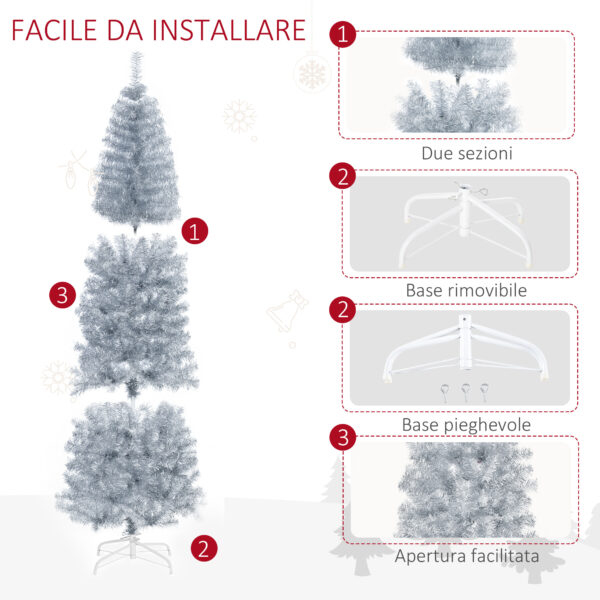 Albero di Natale Artificiale Alto e Stretto con Base Rimovibile 210cm - Argento