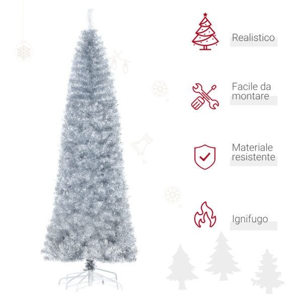 Albero di Natale Artificiale Alto e Stretto con Base Rimovibile 210cm - Argento