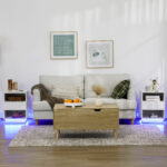 Comodini Moderni con LED, Set 2 Pezzi in Truciolato Bianco con Cassetto e 2 Ripiani Aperti, 40x40x55 cm