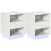 Comodini Moderni con LED, Set 2 Pezzi in Truciolato Bianco con Cassetto e 2 Ripiani Aperti, 40x40x55 cm