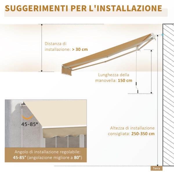 Tenda da Sole Avvolgibile a Parete da Esterno Impermeabile in Alluminio, Beige, 3x2.5m