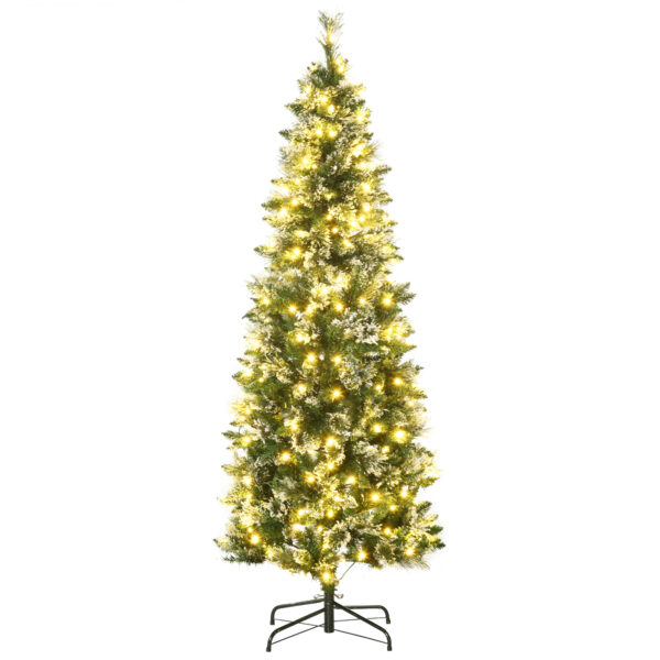 Albero di Natale 180cm Innevato con 240 Luci LED e 618 Rami con Base in Acciaio