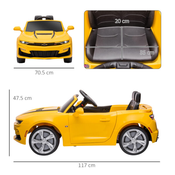 Macchina Elettrica per Bambini 12V Marchio Chevrolet Camaro con Telecomando, Giallo