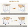 Set 3 Pezzi Tavolo Pieghevole da Cucina e 2 Sgabelli Salvaspazio - Bianco e Legno