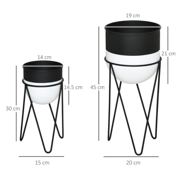 Fioriera Set di 2 Pezzi con Supporto di Metallo per Arredamento Interni ed Esterni Nera