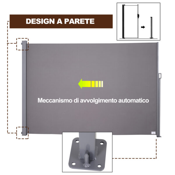 Tenda Privacy Laterale Tenda da Sole Laterale e Avvolgibile Protezione Vento 3x1.6m Grigio